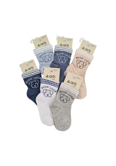 Erkek Bebek Çorap Soket 6 Çift Lacivert-gri-beyaz-kahve-indigo-mavi-1891 ÇoK Renkli