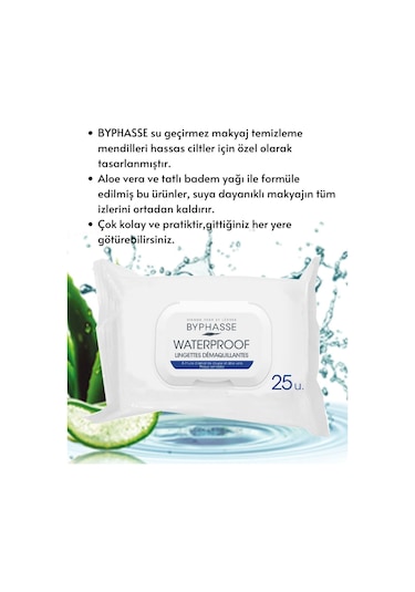 Byphasse Waterproof Makyaj Temizleme Mendili Hassas Ciltler 25'li