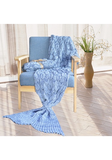 Sones Denizkızı Kuyruğu Örgü Battaniye Balık Kuyruğu Battaniye, Boyut: 195x90cm Gri