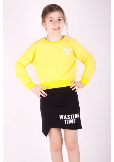 Toontoy Kız Çocuk Wasting Baskılı Etekli Takım Sarı