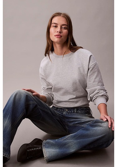 Kadın Rahat Kalıp Bisiklet Yaka Sweatshirt - Gri Melanj History Grey Heather