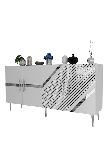 Pınar Konsol Tv Sehpası Çok Amaçlı Dolap 150 Cm Beyaz Gümüş