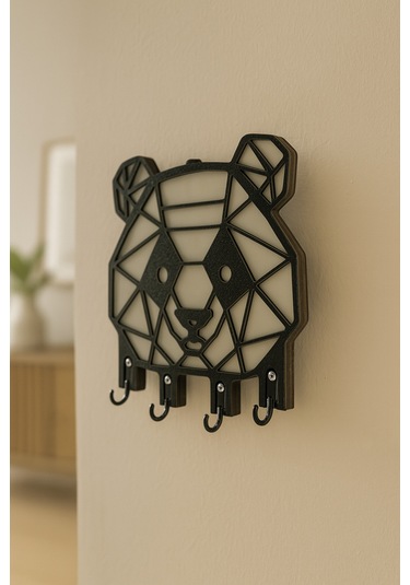 Panda Figürlü Duvar Tipi Anahtarlık Askılığı Siyah - Beyaz