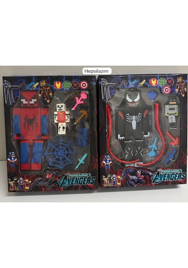 Minecraft Avengers Spider-man & Venom Figür Seti Aksesuarli Blok Oyuncak 16 Lı Minecraft