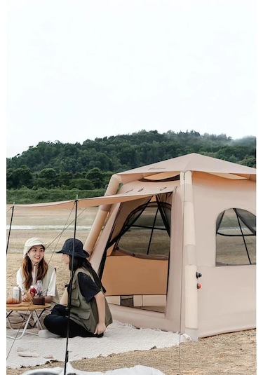 Onetick 4 Kişilik 4 Mevsim Şişme Çadır 220 X 220 Pompalı Set Bej