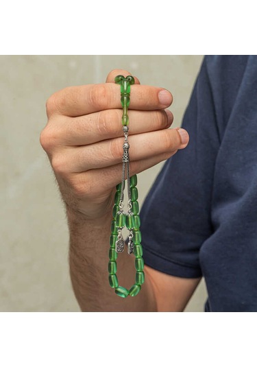 Gümüş Püsküllü Kapsül Kesim Sıkma Kehribar Tesbih Sl12601 Gümüş