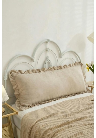 Uzun Yastık Kılıfı Bej Fırfırlı 50x135 Cm Bej