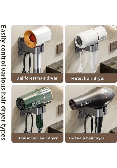 Dashanshop Beyaz Deliksiz Saç Kurutma Makinesi Askısı - Güçlü Yapışkanlı, Modern Banyo Depolama Çözümü Beyaz