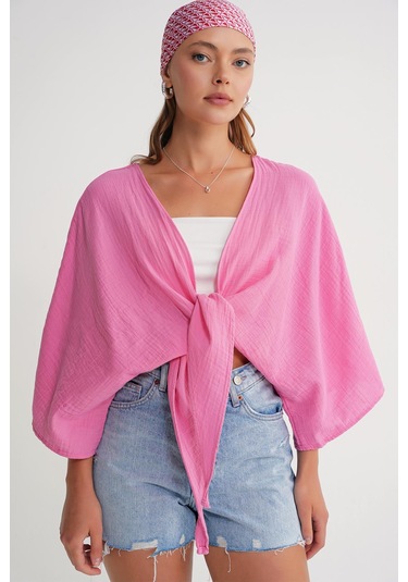 4723 Kadın Önü Bağlamalı Bolero Bluz Pembe Pembe