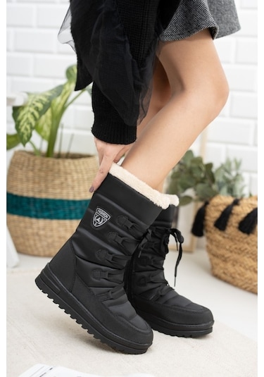 Twingo 995 Kışlık İçi Kürklü Termal Kadın Kar Botu Siyah