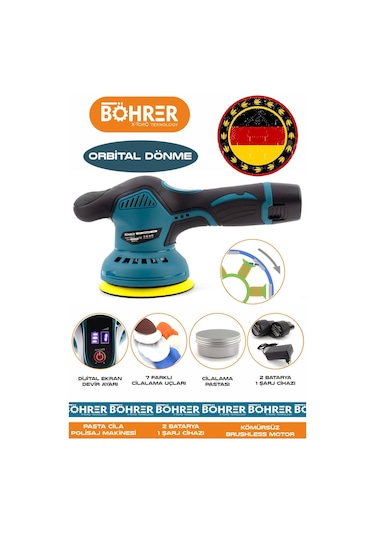 Böhrer HB0324T V258/12V Çift Akülü Orbital Polisaj Makinesi