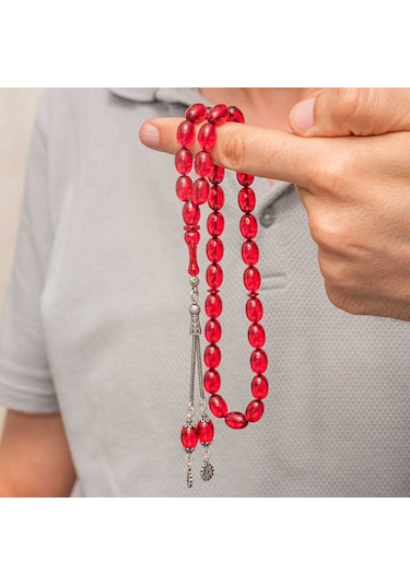 Gümüş Kırmızı Ateş Kehribar Tesbih Sl12465 Gümüş