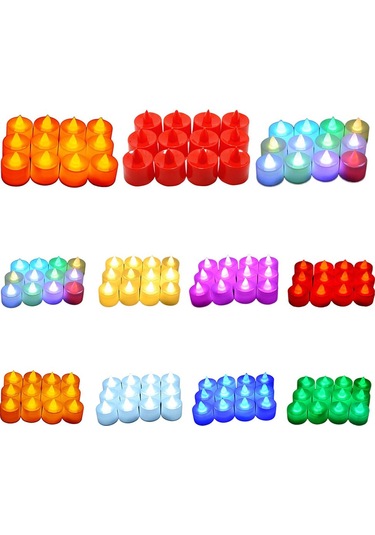 Teltree Beyaz Kasa Kırmızı Işıklı, Yanmayan, Tütünsüz Led Mumlar - Ev, Düğün, Doğum Günü Dekorasyon Malzemesi Kutu 24 Adet Renkli