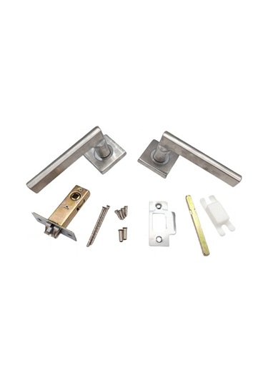 Hallow Kapı Kolu Kare Giriş Kapı Kilidi Paslanmaz Çelik 3 Gümüş