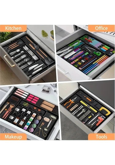 Honeybeeshop Gri Çatal Bıçak Düzenleyici Geri Çekilebilir Genişletilebilir Büyük Kapasiteli Mutfak Saklama Kutusu Çekmece Dolap İçin Gri