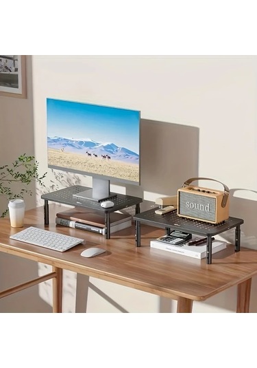 Xuweiwei Siyah Erkonomik Masaüstü Monitör Standı 3 Yükseklik Ayarlı Hava Delikli Kaymaz Fileli Metal Laptop Ve İmac Organizatörü