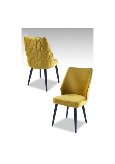 Puffy Sandalye - Babyface Sarı- Metal Siyah Ayak 4 Adet - Salon Sandalyesi / Mutfak Sandalyesi Sarı