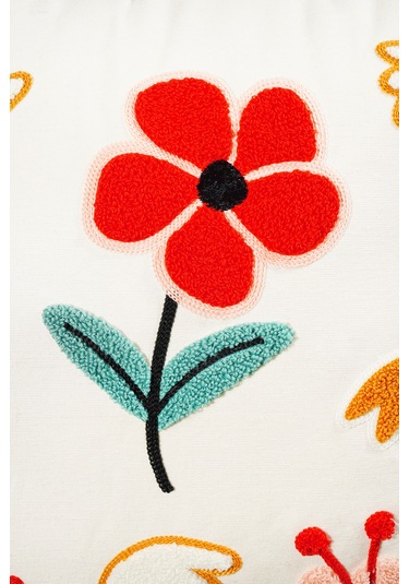 45x45 Cm Beyaz Punch Nakışlı Kırlent Kılıfı Bohem Tarzı Dekoratif Yastık Kılıfı Karışık/Çok Renkli