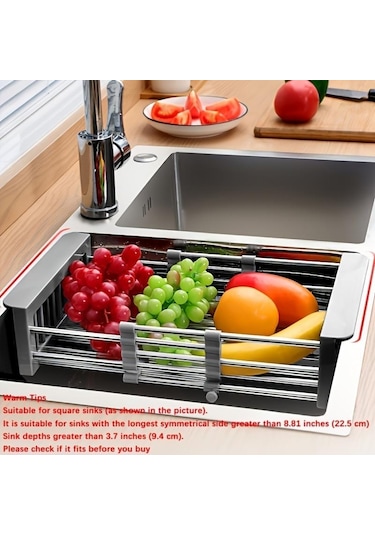 Siyah 1 Adet Drenaj Rafı, Paslanmaz Çelik Mutfak Sepeti, Ev Bulaşıklık, Geri Çekilebilir Lavabo Rafı, 8.81 11.22-18.5 3,7 İnç, Dikdörtgen Lavaboya Uygun Siyah