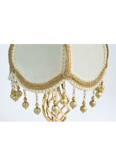 Kadife Kaplı El Yapımı  Klasik Model Abajur Gold Renk 13798784