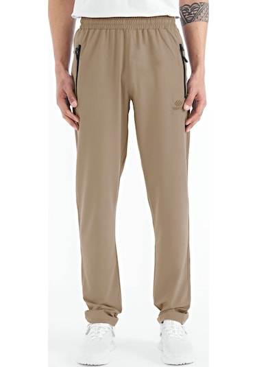 Tommy Life Bej Erkek Fermuarlı Üç Cepli Standart Kalıp Klasik Paça Eşofman Alt - 84768 Bej