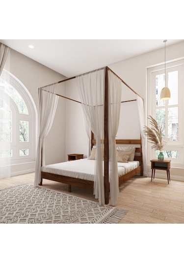 Natura Model Cibindirik Askılıklı Ceviz Renk Çam Ahşap Karyola Ve İki Komodin Set-199 180 x 200 CM