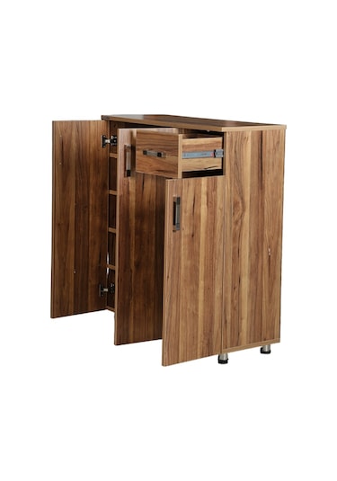 Ayakkabılık Çok Amaç Model Parlak CEVİZ Hard suntalem Demonte 5raf 1çekmece El Yapım Ceviz