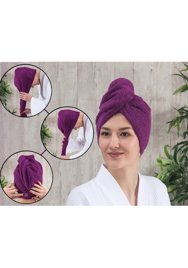 Düz Eponj Düğmeli Havlu Saç Kurulama Bonesi (343993457)