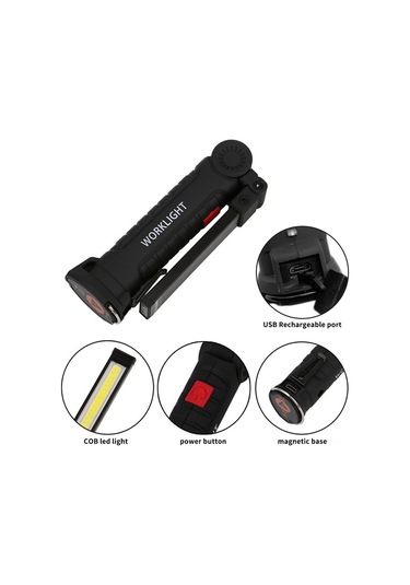 Neevoyu Usb Şarjlı Katlanabilir Döner Led El Feneri - 5 Modlu, Manyetik Tabanlı, Kamp & Acil Durum Işığı Çok Renkli