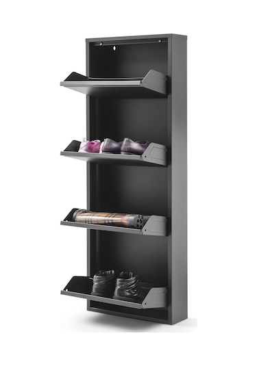 4 Raflı Metal Ayakkabılık Siyah Ayakkabı Rafı Rehome Siyah