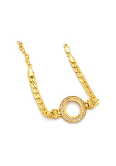 Altın Kaplama İmitasyon 2 Sıra Zirkon Taşlı Desenli Figaro Çeyrek Çerçeve Bileklik Blk-1169 Altın