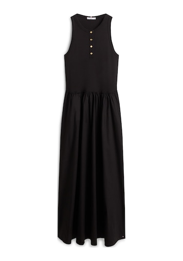 Tommy Hilfiger Gold Button Poplın Mıx Dress Kadın Siyah Elbise - Ww0ww49628