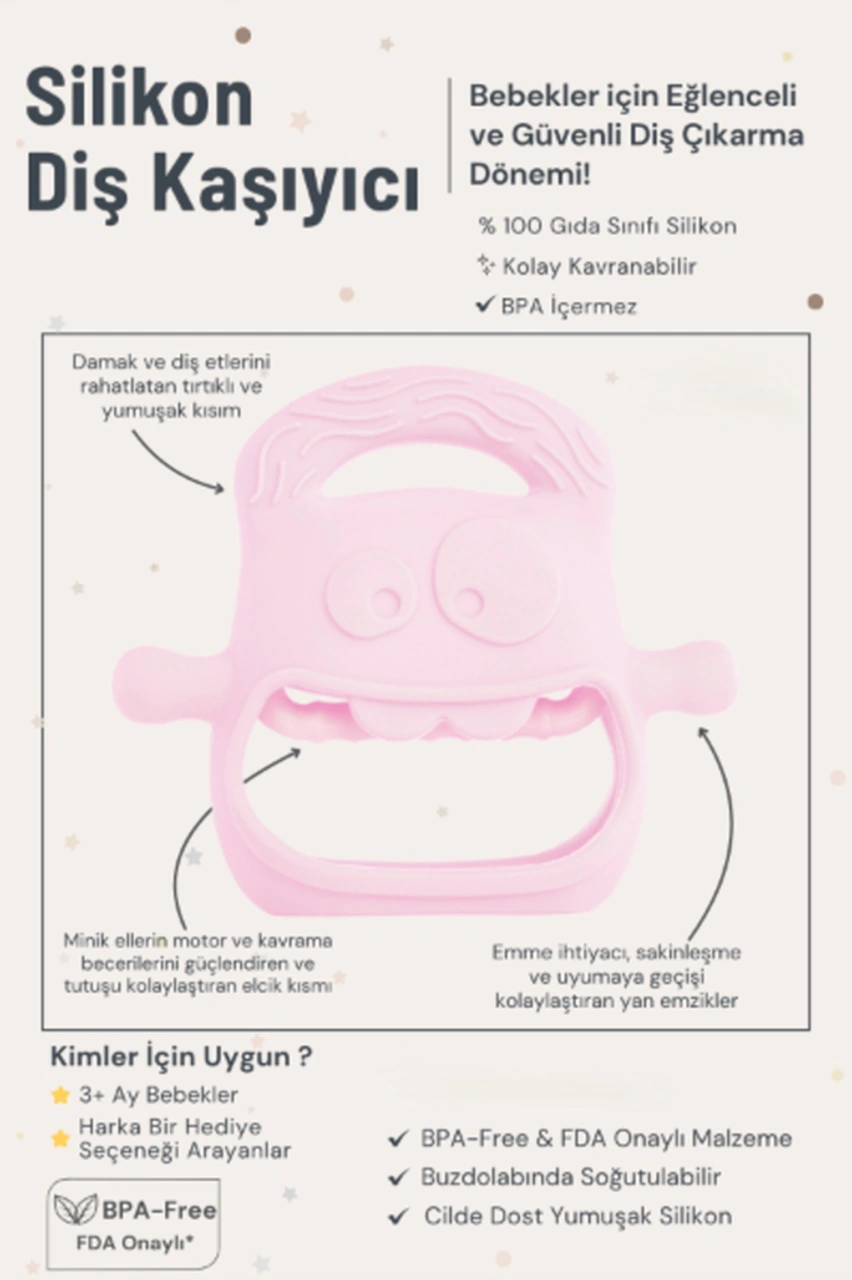 Pembe Bebek Silikon Diş Kaşıyıcı Pembe