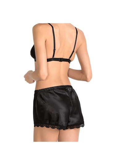 İPEK ÖZMEL Kadın Saten Bralet Takım Siyah  Gecelik Siyah