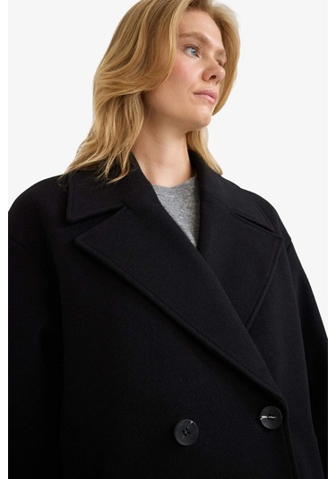 Defacto Regular Fit Düğmeli Uzun Kaşe Kaban F1197ax25wnbk27 Siyah-bk27