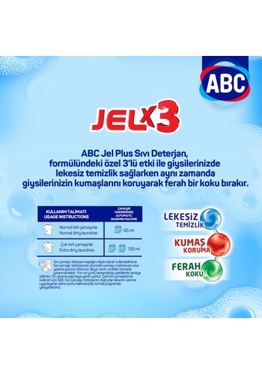 ABC Jel Plus Dağ Ferahlığı Sıvı Çamaşır Deterjanı 33 Yıkama 3 x 2145 ML