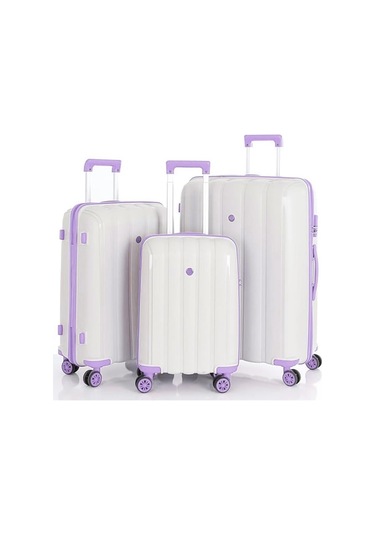 Mçs 3lü Set Kırılmaz Silikon Seyahat Valizi Bavulu V305 Kemik Lila Bej