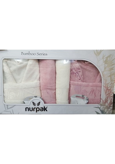 Nurpak Bambu Aile Bornoz Seti Gül Kurusu Krem