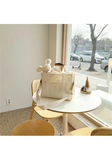 Tuval Tote Çanta Kadın Çapraz Çanta Omuz Çantası Çok Fonksiyonlu Anne Bezi Çantası Birden Fazla Bölme Ve Sökülebilir Omuz Askısı İle Beyaz