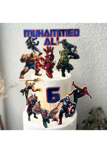 Avengers Temalı Erkek Çocuk Doğum Günü İsme Özel 3d Çubuklu Pasta Süsü Seti Çocuk