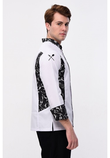 Uniprom Uzun Kollu Aşçı Ceketi Önlük Şef, Garson Beyaz-siyah