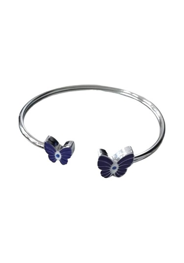 Çelik Mor Kelebek Detaylı Gümüş Renkli Kararmaz Kadın Bilezik Bileklik Çelik