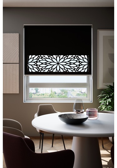 Lazer Kesim Mat Stor Perde, Lazer Kesimli Modern Serisi, M-131008 Siyah Renk Siyah