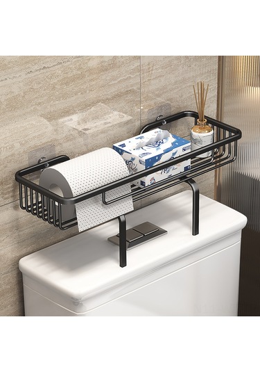 Wezone Danle Marka Duvarlı Tuvalet Depolama Rafı - Alüminyum Malzeme, Delme Olmayan Montaj, Çok Amaçlı Banyo Gereçleri Saklama Siyah, Tek Katmanlı Diğer