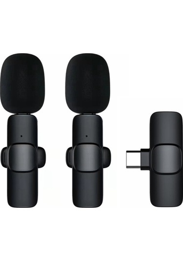 Kablosuz Wireless Lavaller Type-c 2 Yaka Mikrofonlu Mikrofon Kristal Netlikte Ses, Uzun Menzil, Taşınabilir, Yüksek Performans-1113