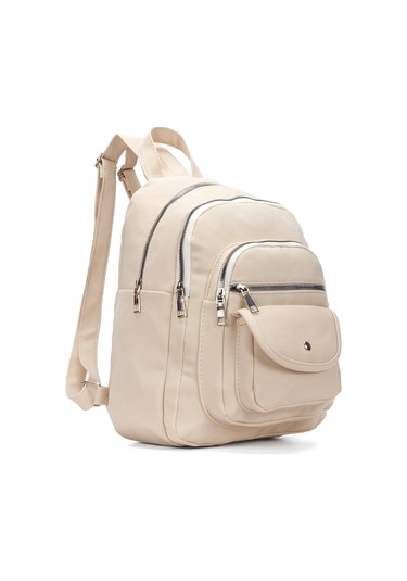 Kadın Günlük Çok Bölmeli Sırt Çantası Krem