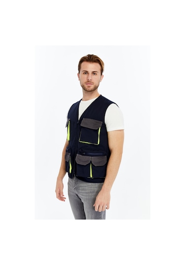 Uniprom İş Yeleği Lizbon Plus Model Çok Cepli Harman Kumaş Lacivert