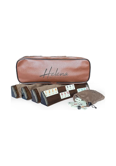 Helena Wood Art Mozaik İşlemeli Masif Ahşap Okey Seti Oval Takımı Gül