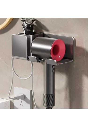 Wondernest Tutucu, Saç Rafı, Lichen Kurutma Makinesi - Delmeden Banyo Aksesuarı Siyah