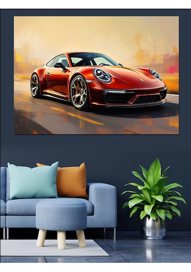 Kırmızı Spor Araba Portresi Dekoratif Kanvas - Mdf Ahşap Tablo